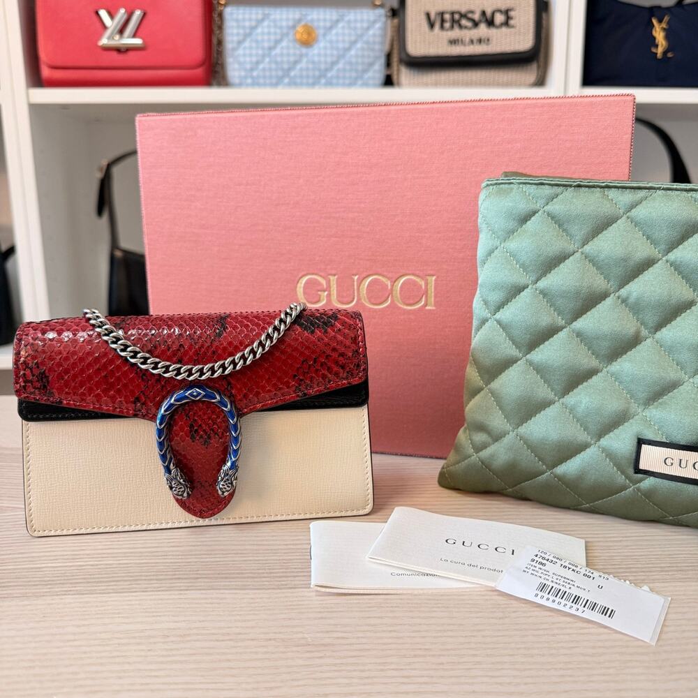 Gucci Super Mini Dionysus Snakeskin Azalea Shoulder Bag White Hibiscus Red Black